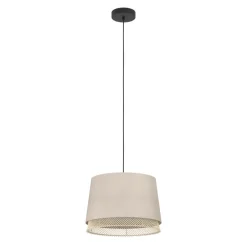 Eglo TABLEY hanglamp staal zwart / textiel, hout natuurlijk, bruin H: 1100 mm | Ø 380 mm Outlet