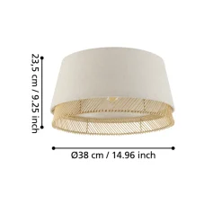 Eglo TABLEY Plafondarmaturen staal zwart / textiel, hout natuurlijk, bruin H: 235 mm | Ø 380 mm Outlet