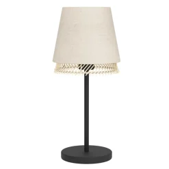 Eglo TABLEY Tafellampen staal zwart / textiel, hout natuurlijk, bruin H: 425 mm | Ø 190 mm Clearance