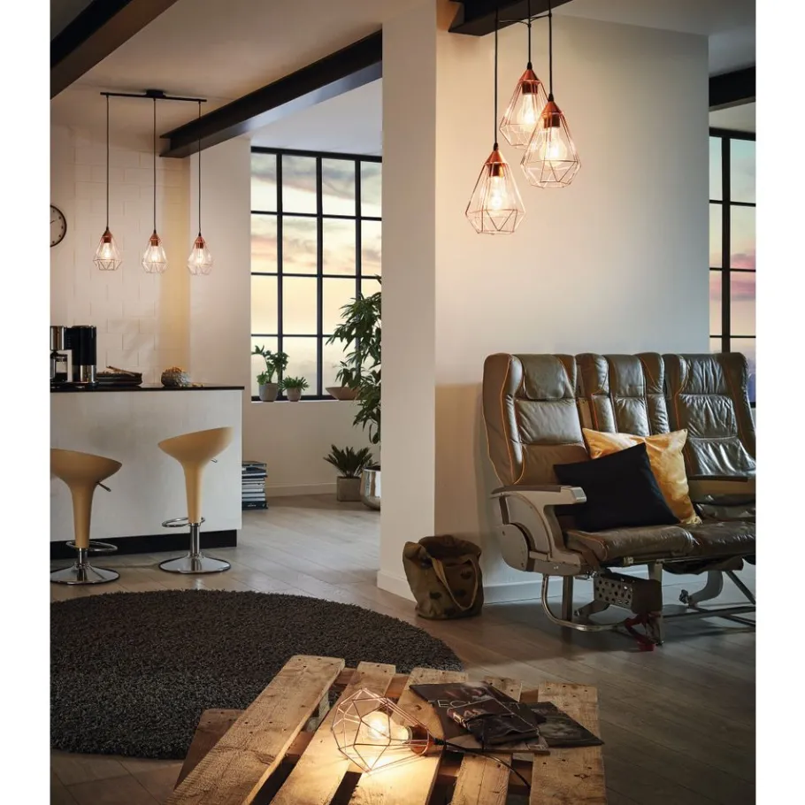 Eglo TARBES hanglamp staal zwart / staal koperkleuren H: 1100 mm Outlet