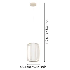 Eglo TERRAROSA hanglamp staal zandkleuren / textiel wit H: 1100 mm | Ø 240 mm Clearance