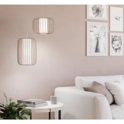 Eglo TERRAROSA hanglamp staal zandkleuren / textiel wit H: 1100 mm | Ø 285 mm Clearance