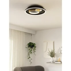 Eglo TIRIOLO Wand-/plafondlamp staal, kunststof zwart, goud H: 60 mm | Ø 380 mm Outlet