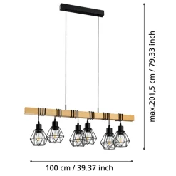 Eglo TOWNSHEND 5 hanglamp staal, hout zwart, bruin H: 1100 mm Sale