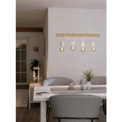 Eglo TOWNSHEND hanglamp staal wit / Hout bruin H: 1100 mm Outlet