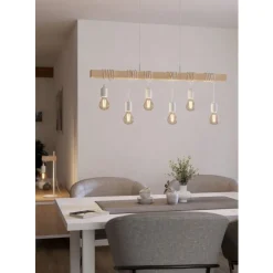 Eglo TOWNSHEND hanglamp staal wit / Hout bruin H: 1100 mm Best