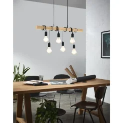 Eglo TOWNSHEND hanglamp staal, hout zwart, bruin H: 1100 mm