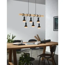 Eglo TOWNSHEND hanglamp staal, hout zwart, bruin H: 1100 mm