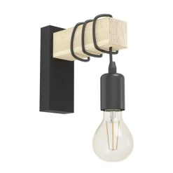 Eglo TOWNSHEND Wandlamp staal, hout zwart, bruin H: 215 mm Outlet