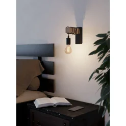 Eglo TOWNSHEND Wandlamp staal, hout zwart, bruin H: 215 mm Outlet