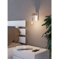 Eglo TOWNSHEND Wandlamp staal wit / Hout bruin H: 215 mm Clearance