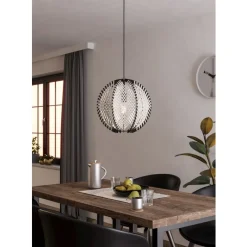 Eglo WAVERTON hanglamp staal zwart / textiel, hout wit, zwart H: 1100 mm | Ø 400 mm Discount