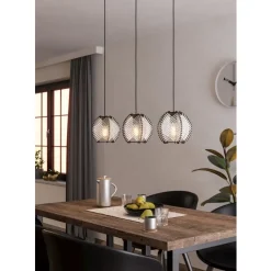 Eglo WAVERTON hanglamp staal zwart / textiel, hout wit, zwart H: 1100 mm Outlet