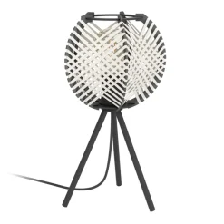 Eglo WAVERTON Tafellampen staal zwart / textiel, hout wit, zwart H: 400 mm | Ø 220 mm New