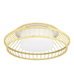 Eglo YUKU-Z Plafondarmaturen staal wit / hout, textiel bruin, wit H: 160 mm | Ø 460 mm