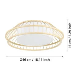 Eglo YUKU-Z Plafondarmaturen staal wit / hout, textiel bruin, wit H: 160 mm | Ø 460 mm
