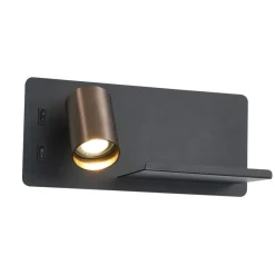 Fantasia DUSK wandl links + USB GU10 (excl) + LED 7W 2700K zwart + geb brons Sale