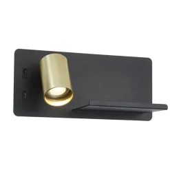 Fantasia DUSK wandl links + USB GU10 (excl) + LED 7W 2700K zwart + geb goud New