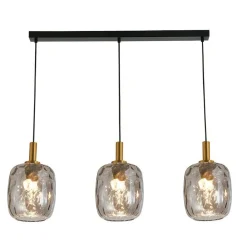 Fantasia OKIRU Pendel Balk 3xE27 Zwart + 3x as grijs glas Ø180mm Best