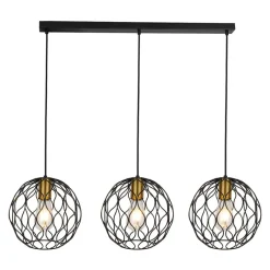 Fantasia ONDA pendel 3x E27 zwart + geborsteld goud Hot