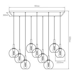 Fantasia OSIRA Pendel E27 9L Zwart, helder glas 9x Ø200mm New