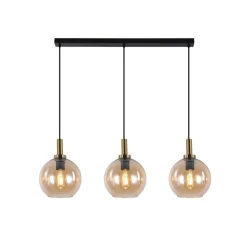 Fantasia OSIRA Pendel E27 3L Zwart + goud, amber glas 3x Ø200mm Outlet