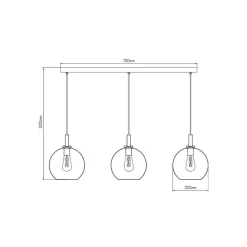 Fantasia OSIRA Pendel E27 3L Zwart + goud, amber glas 3x Ø200mm Outlet