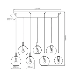 Fantasia OSIRA Pendel E27 7L Zwart, helder glas 3x Ø200mm, 4x Ø250mm Clearance