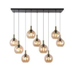 Fantasia OSIRA Pendel E27 9L Zwart + goud, amber glas 9x Ø200mm Outlet