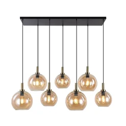 Fantasia OSIRA Pendel E27 7L Zwart + goud, amber glas 3x Ø200mm, 4x Ø250mm Best