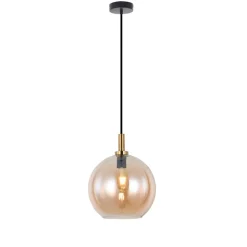 Fantasia OSIRA Pendel E27 Zwart + goud, amber glas Ø300mm Discount