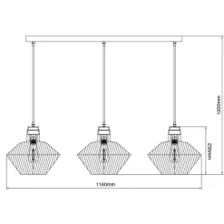 Fantasia SHURU 3x E27 pendel zwart + koper balk Best