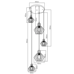 Fantasia SHURU 5x E27 pendel zwart+koper Clearance