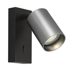 Fantasia TABOO 1L GU10 (excl) zwart + geborsteld staal, wand licht +schakelaar