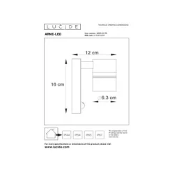 Lucide ARNE-LED - Wandspot Buiten - Ø 6,3 cm - LED - GU10 - 1x5W 2700K - IP44 - Zwart New