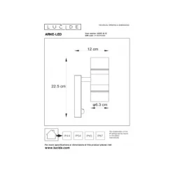 Lucide ARNE-LED - Wandspot Buiten - Ø 6,3 cm - LED - GU10 - 2x5W 2700K - IP44 - Mat chroom New