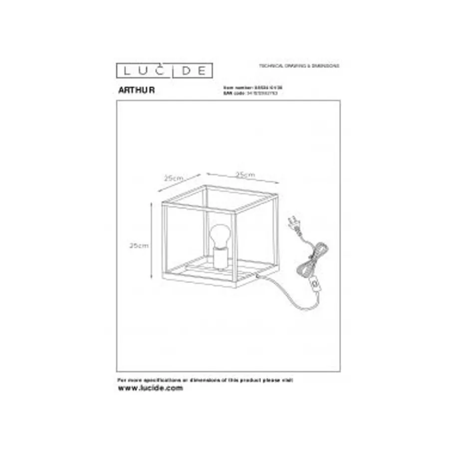 Lucide ARTHUR - Tafellamp - E27 - Zwart Hot