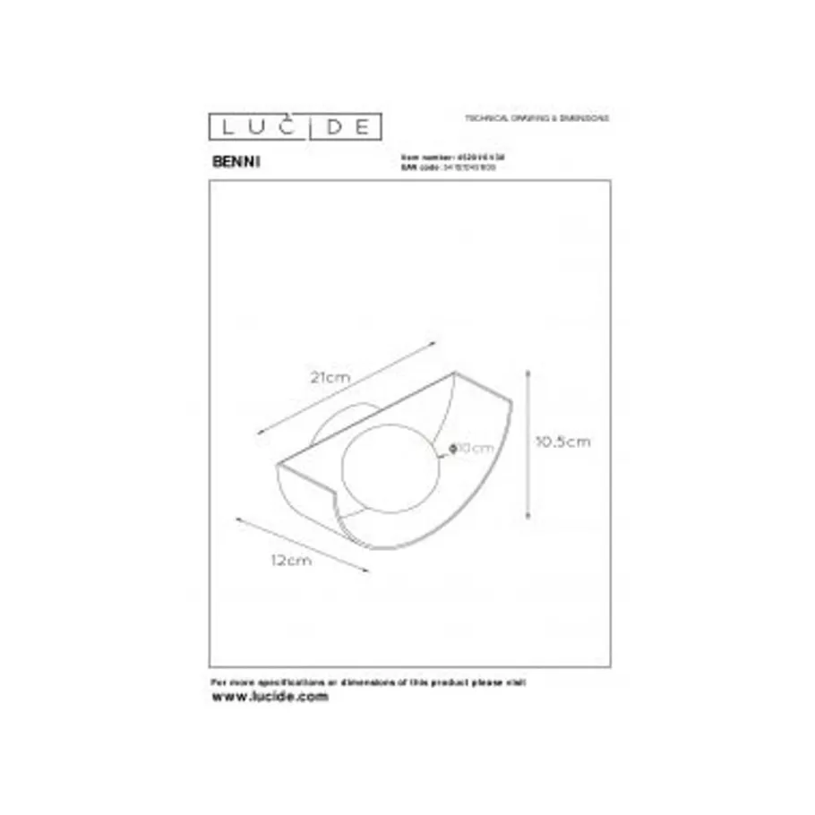 Lucide BENNI - Wandlamp - 1xG9 - Zwart Hot