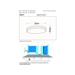 Lucide BISKIT Plafonnière Badk.-Wit-Ø23-LED-12W-2700K New