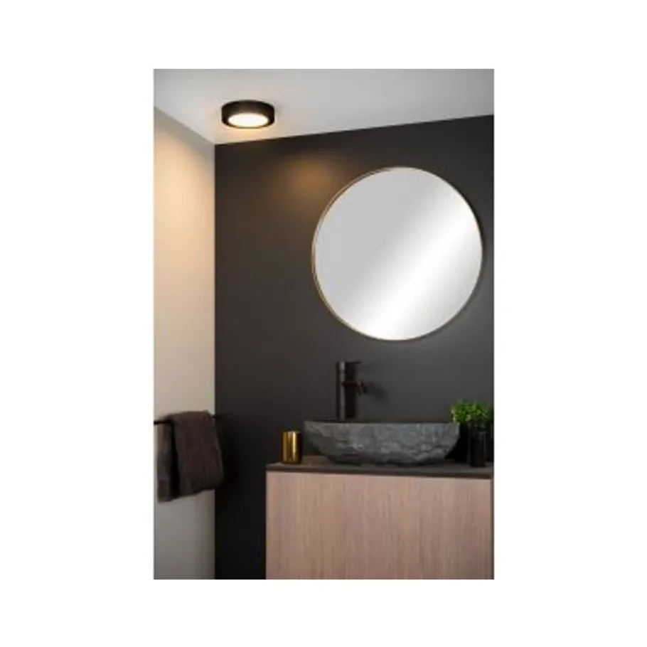 Lucide BRICE-LED - Plafonnière Badkamer - Ø 18 cm - LED Dimb. - 1x11W 3000K - IP44 - Zwart Outlet