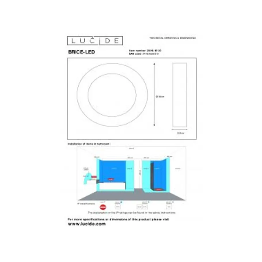 Lucide BRICE-LED - Plafonnière Badkamer - Ø 18 cm - LED Dimb. - 1x11W 3000K - IP44 - Zwart Outlet