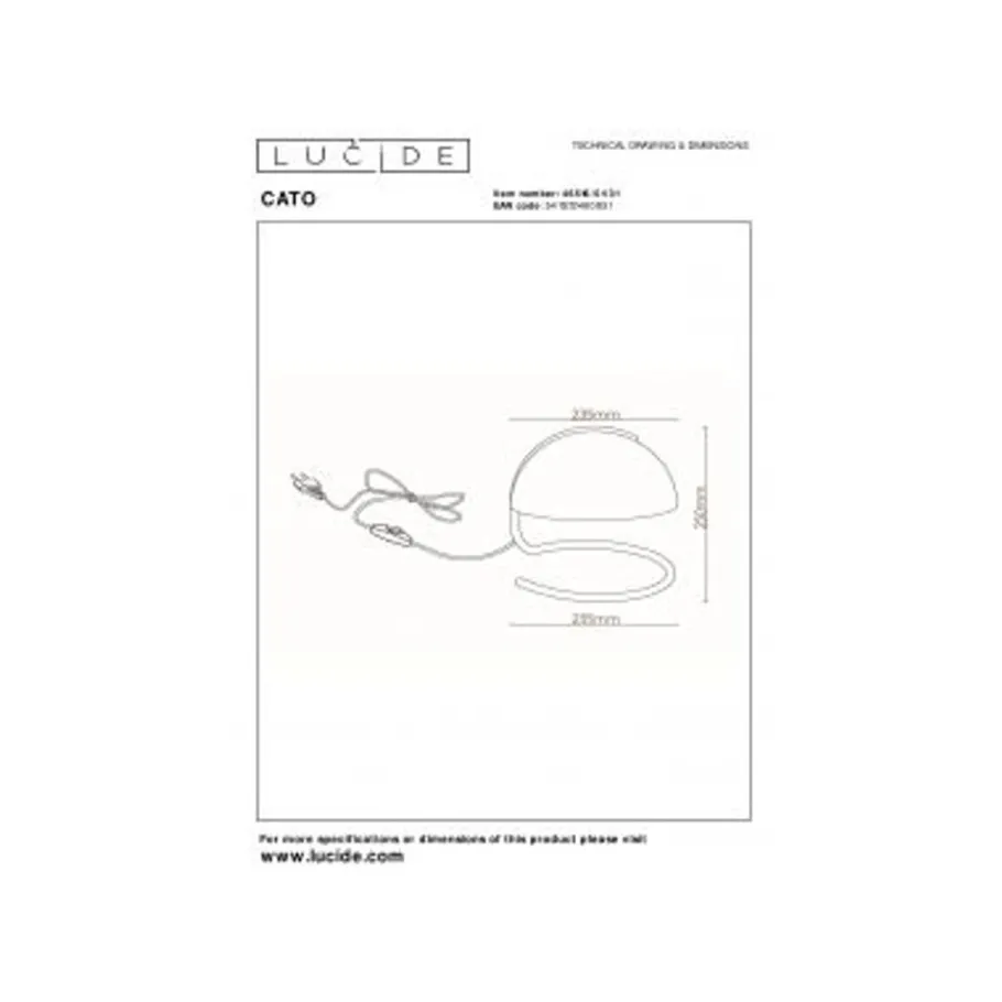 Lucide CATO Tafellamp-Wit-Ø23,5-1xE27-40W-Glas Best