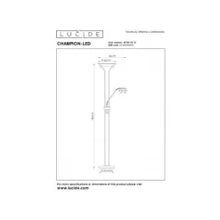 Lucide CHAMPION-LED - Leeslamp - Ø 25,4 cm - LED Dimb. - 3000K - Mat chroom Outlet