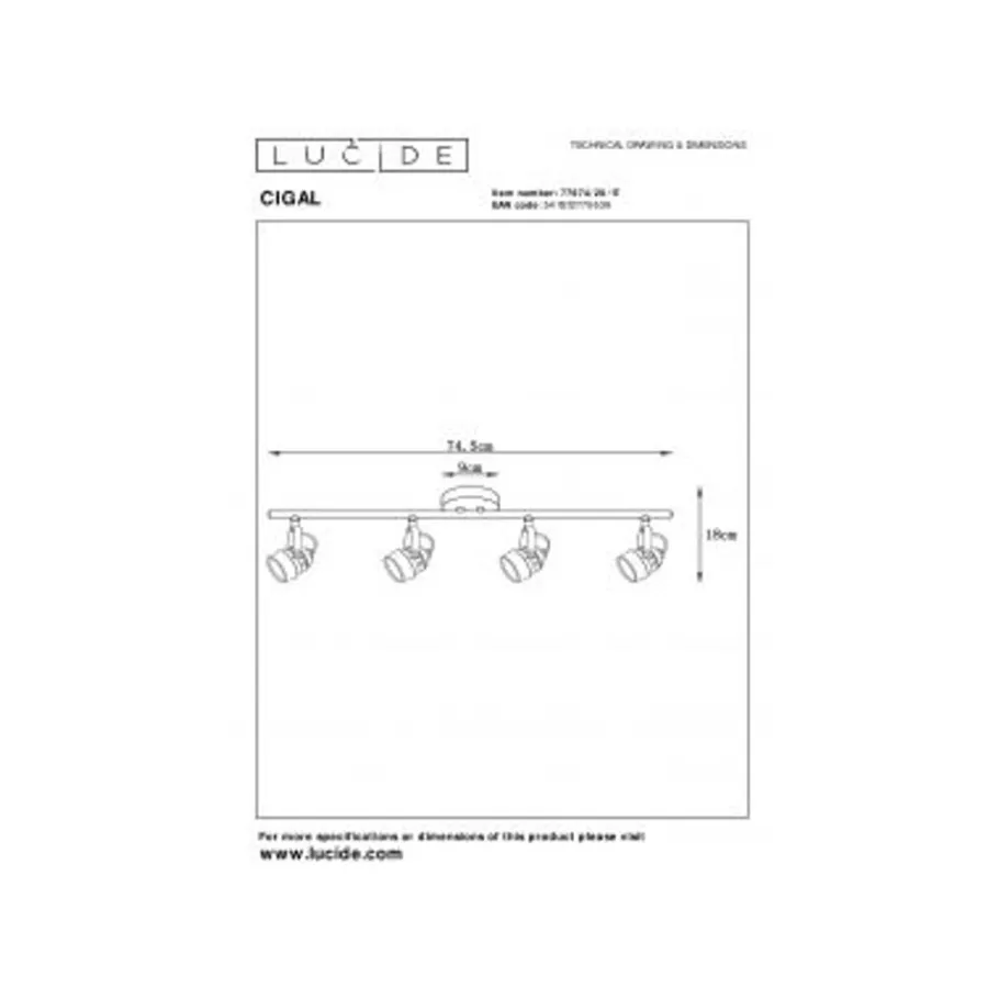 Lucide CIGAL - Plafondspot - Ø 9 cm - LED - GU10 - 4x5W 2700K - Koper Clearance