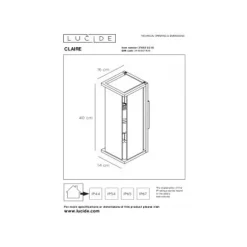 Lucide CLAIRE - Wandlamp Buiten - 2xE27 - IP54 - Antraciet Clearance