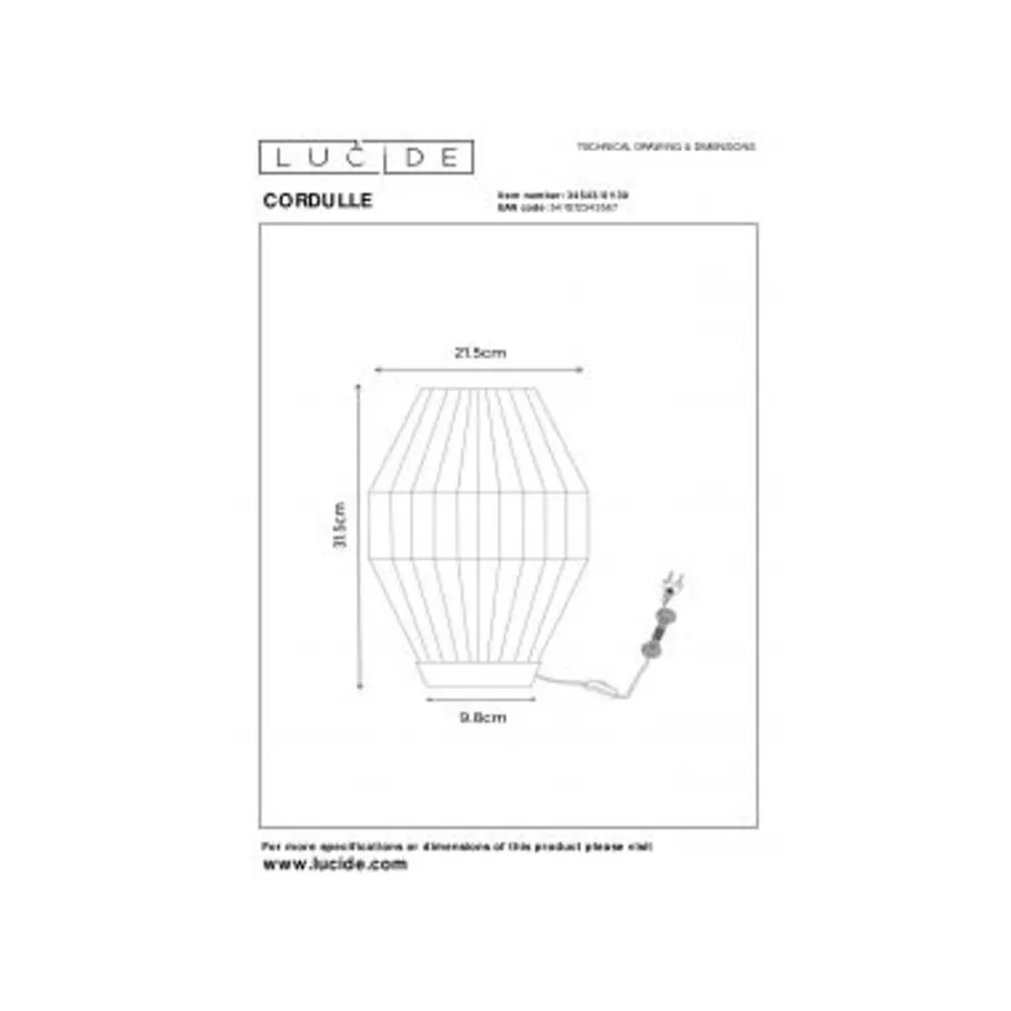 Lucide CORDULLE Tafellamp-Zwart-1xE27-40W-Papier Hot