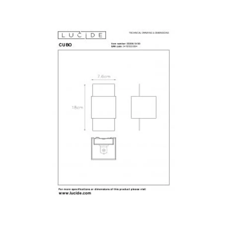 Lucide CUBO - Wandlamp - 1xG9 - Zwart