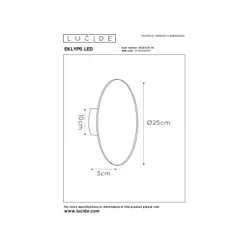 Lucide EKLYPS LED - Wandlamp - Ø 25 cm - LED - 1x9W 3000K - Zwart Clearance