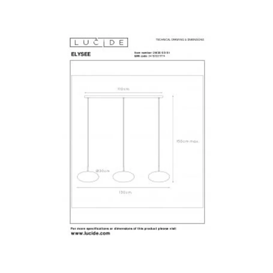 Lucide ELYSEE Hanglamp-Opaal-3xE27-40W-Glas Hot