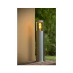Lucide FEDOR - Sokkellamp Buiten - 1xE27 - IP44 - Mat chroom Sale